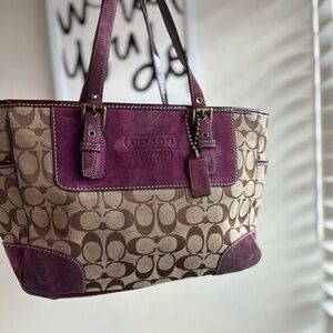 Coach Beige and Purple Tote Bag